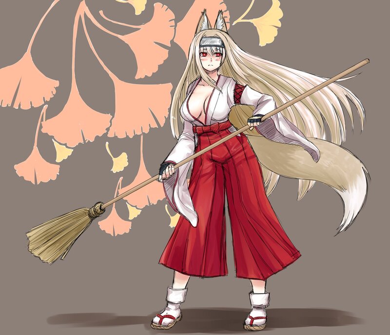 anime fox girl with broom