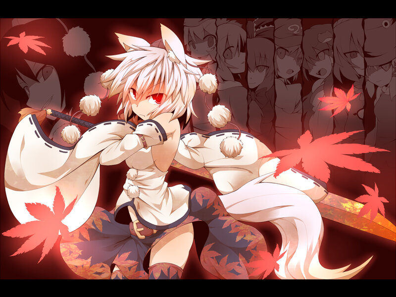 Anime fox girl with maple leaves