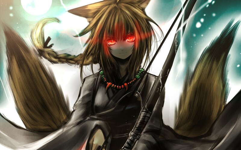 anime fox girl with red eyes