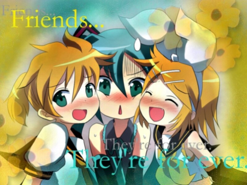anime friends hugging