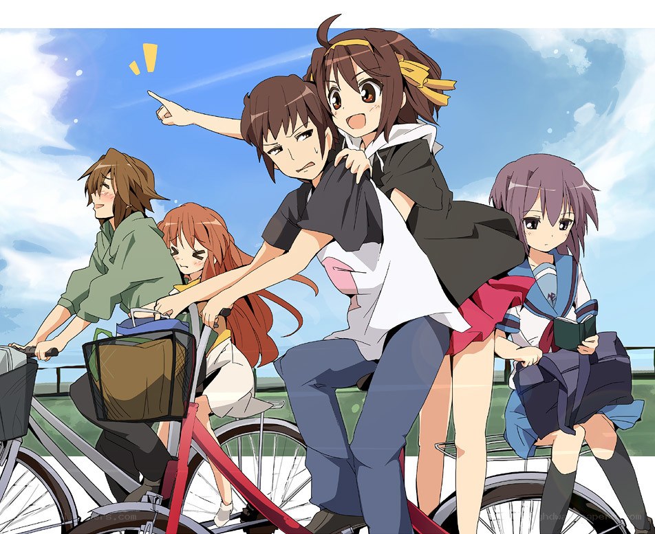 anime friends on bicycles