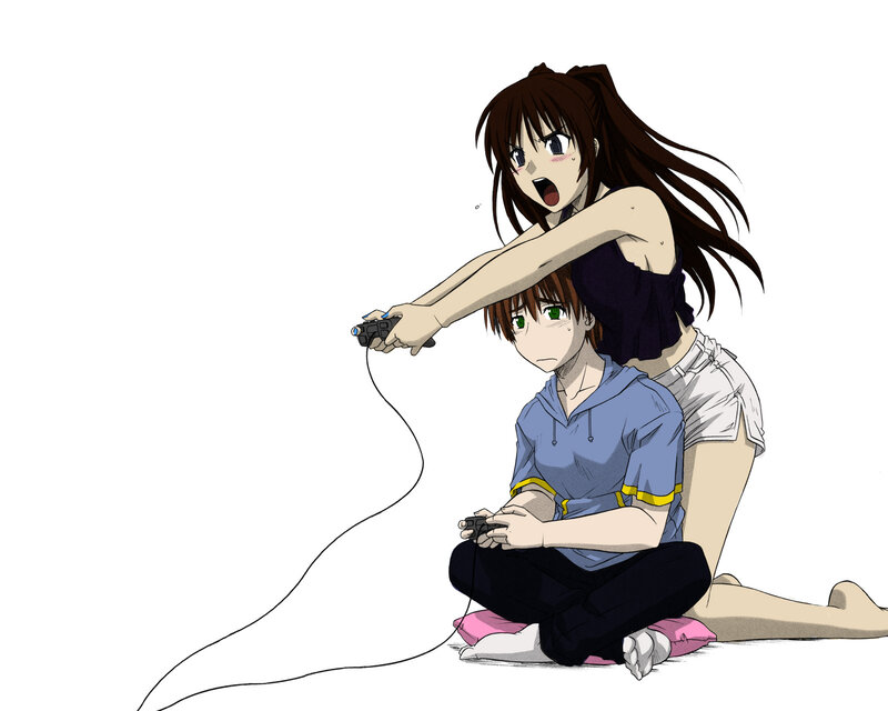 anime gamers playing video game