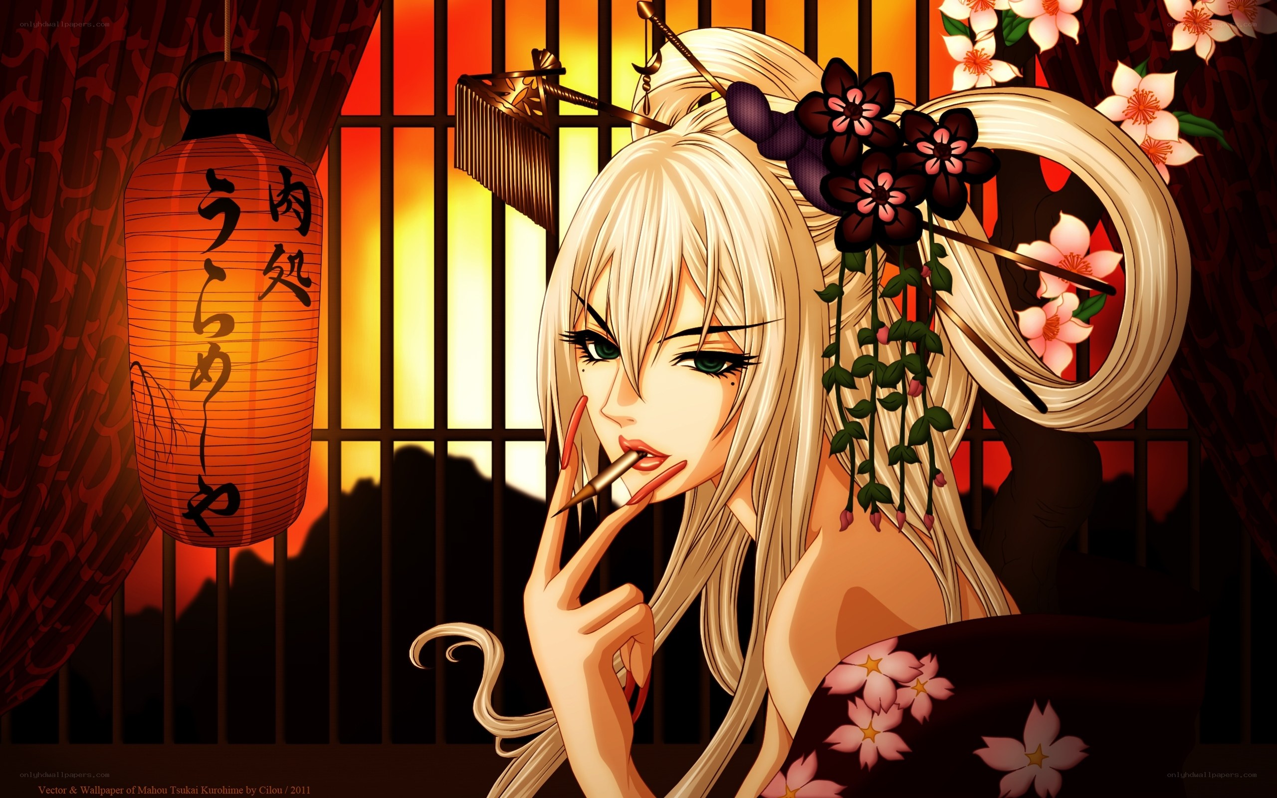 Anime geisha with cigarette