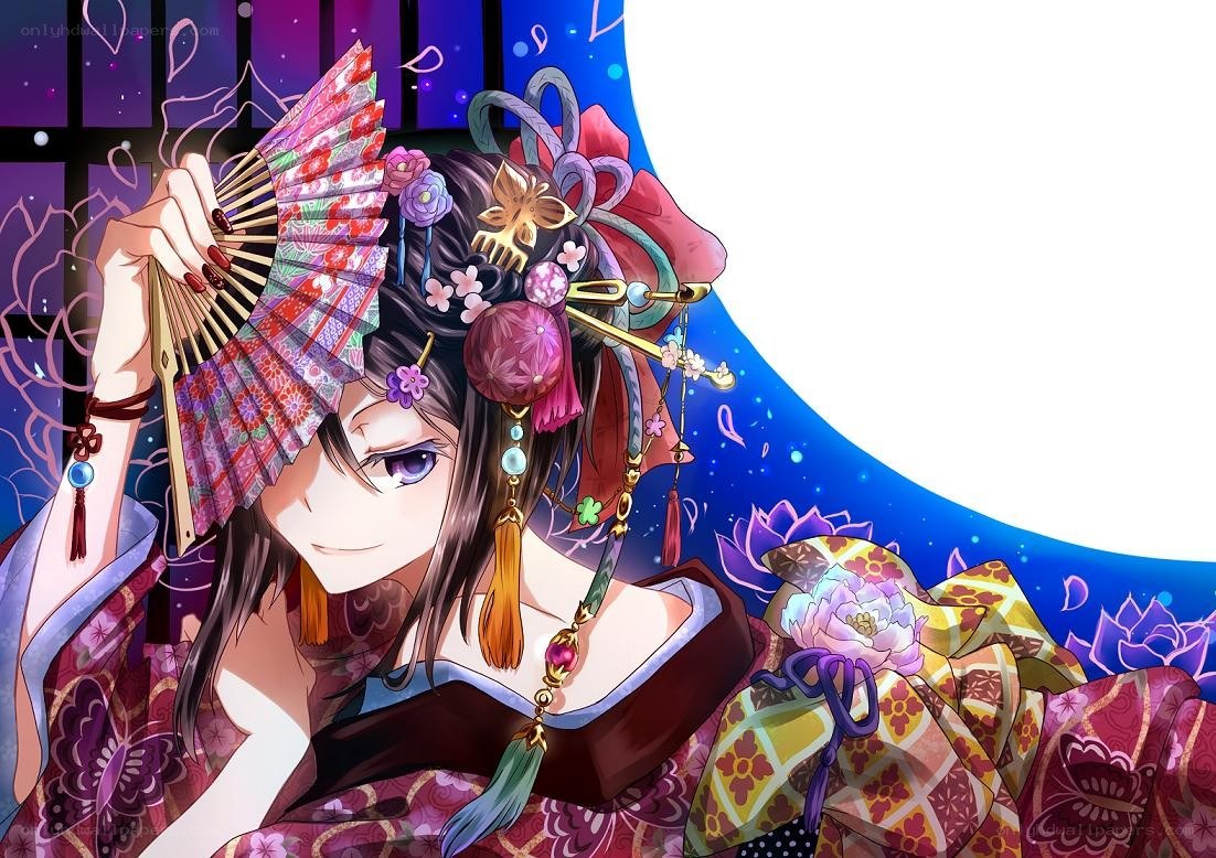 anime geisha with fan