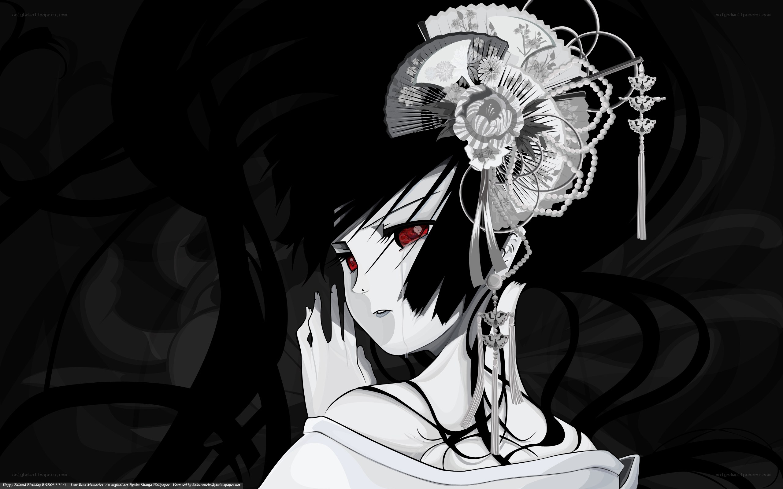 anime geisha with red eyes