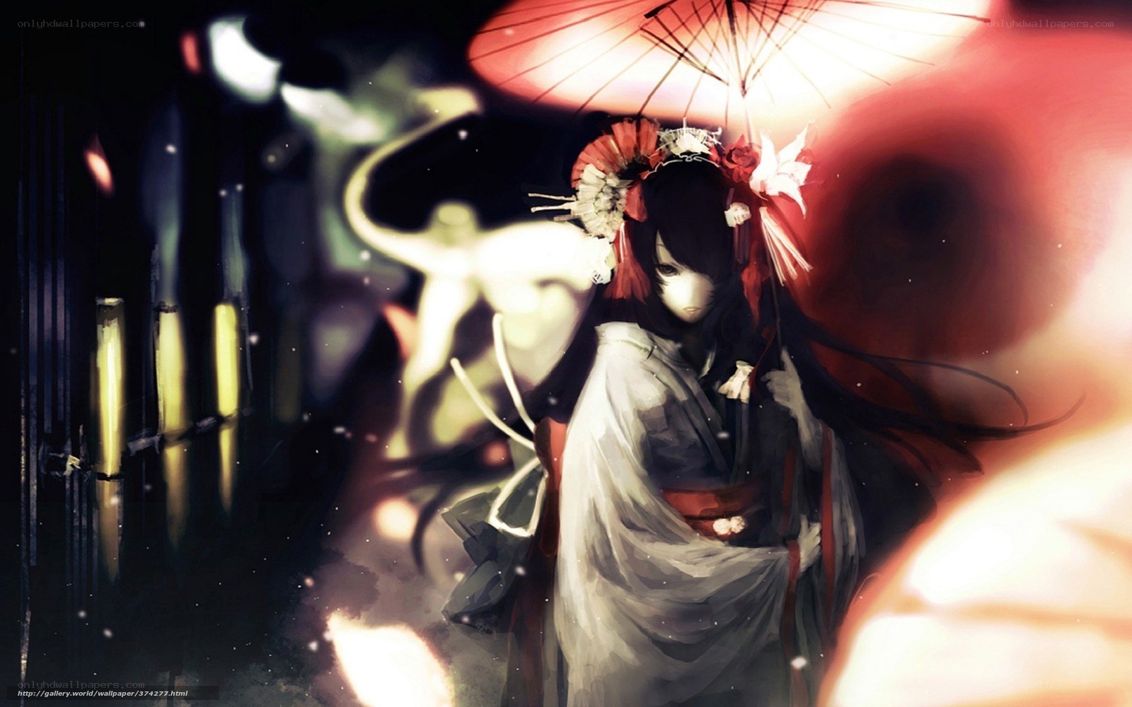 Anime geisha with red umbrella