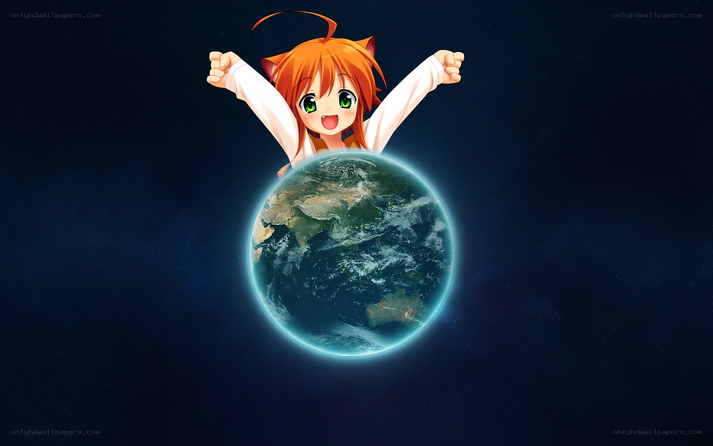 anime girl above earth