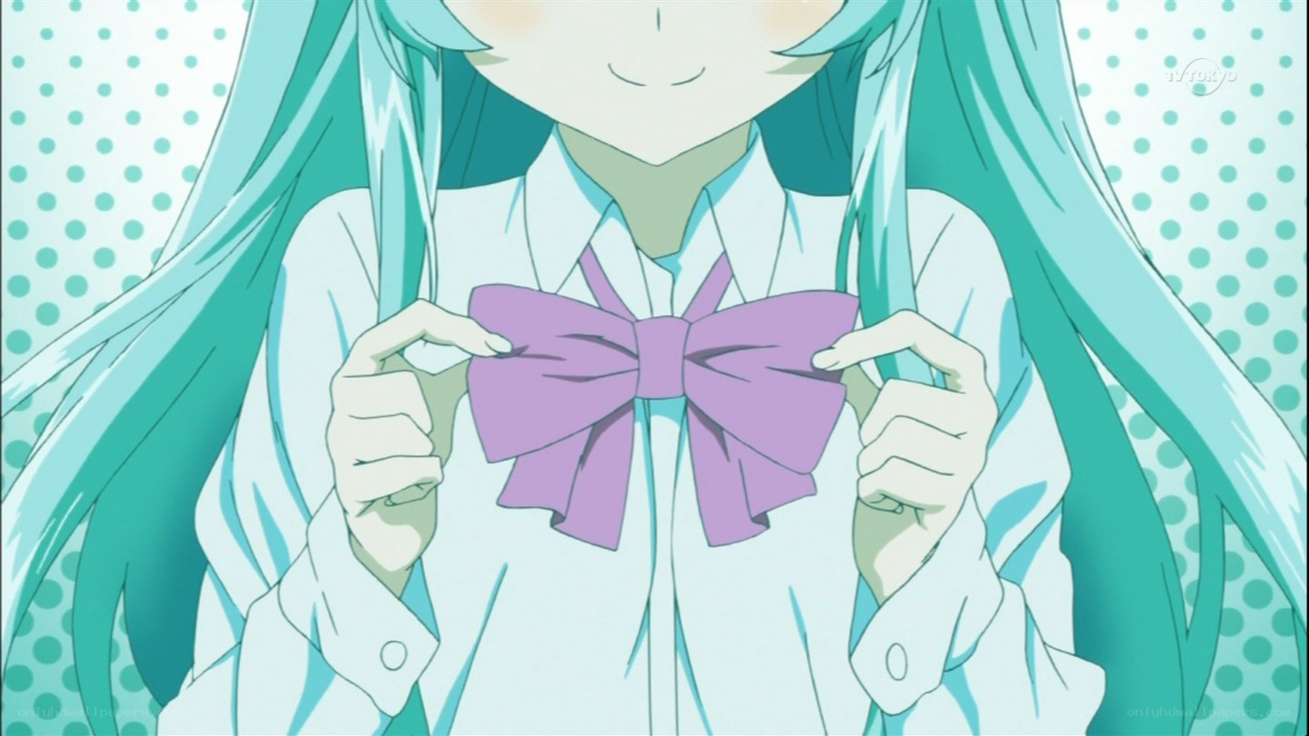 anime girl adjusting bow
