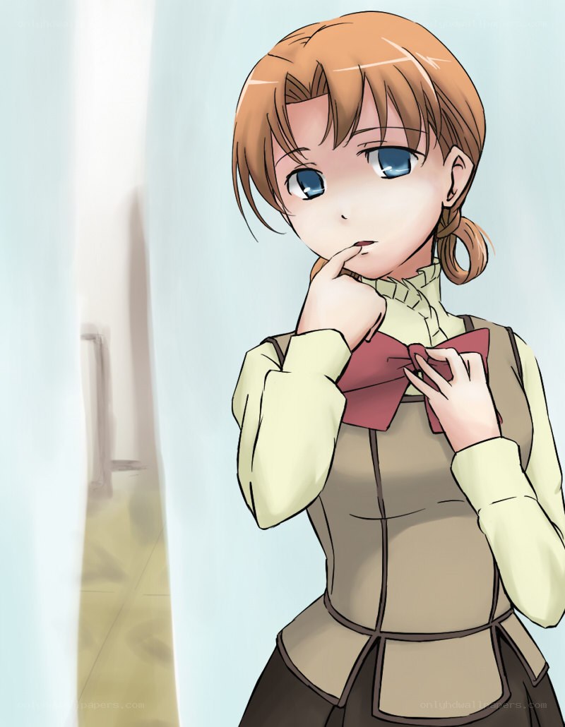 anime girl adjusting bow