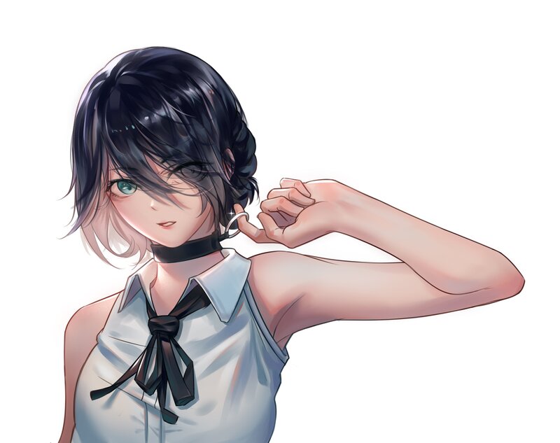 Anime Girl Adjusting Earring — White