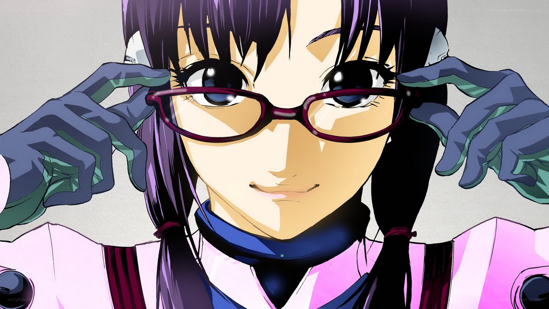 anime girl adjusting glasses