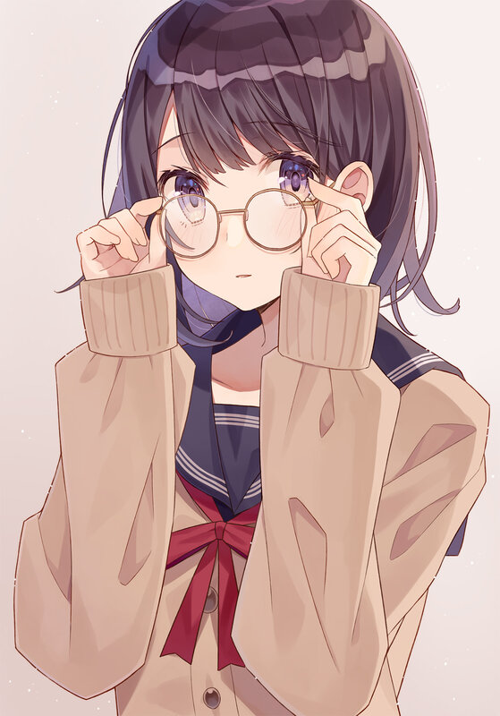 Anime Girl Adjusting Glasses — Beige, Calm