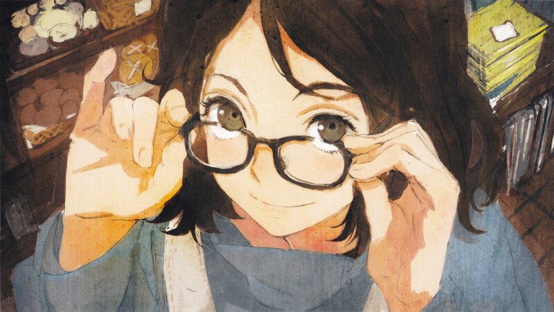 Anime Girl Adjusting Glasses — Brown