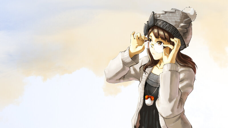 Anime Girl Adjusting Glasses — White, Calm