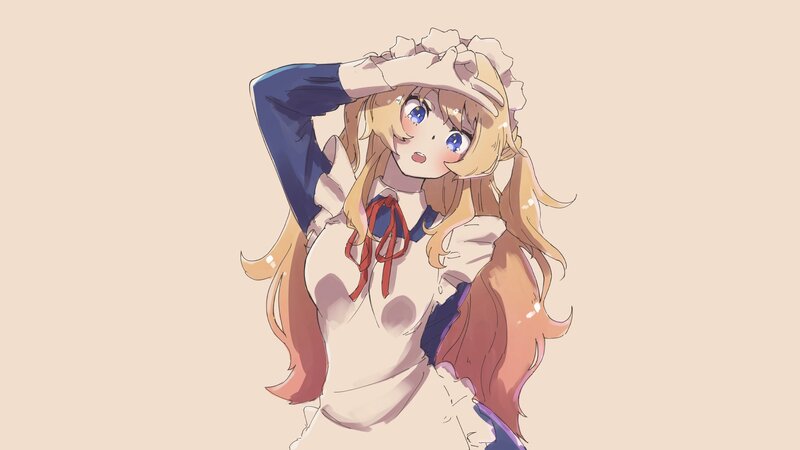 Anime Girl Adjusting Hat — Beige