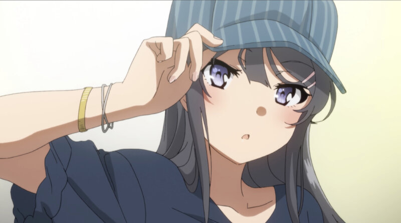 Anime Girl Adjusting Hat — Blue, Calm