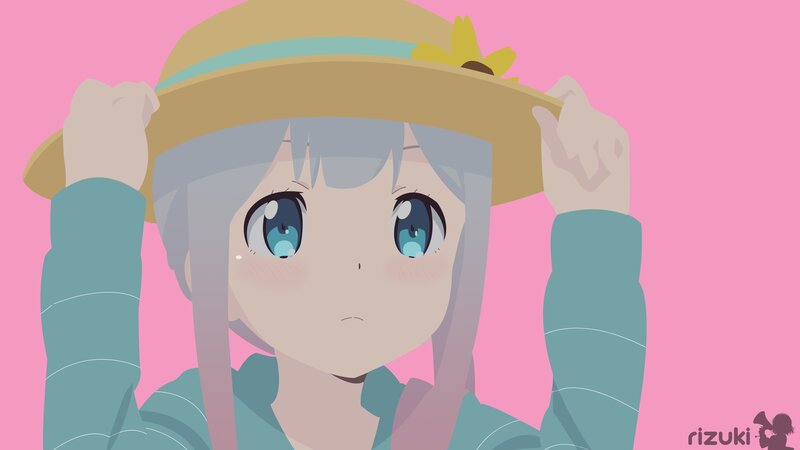 Anime Girl Adjusting Hat — Pink