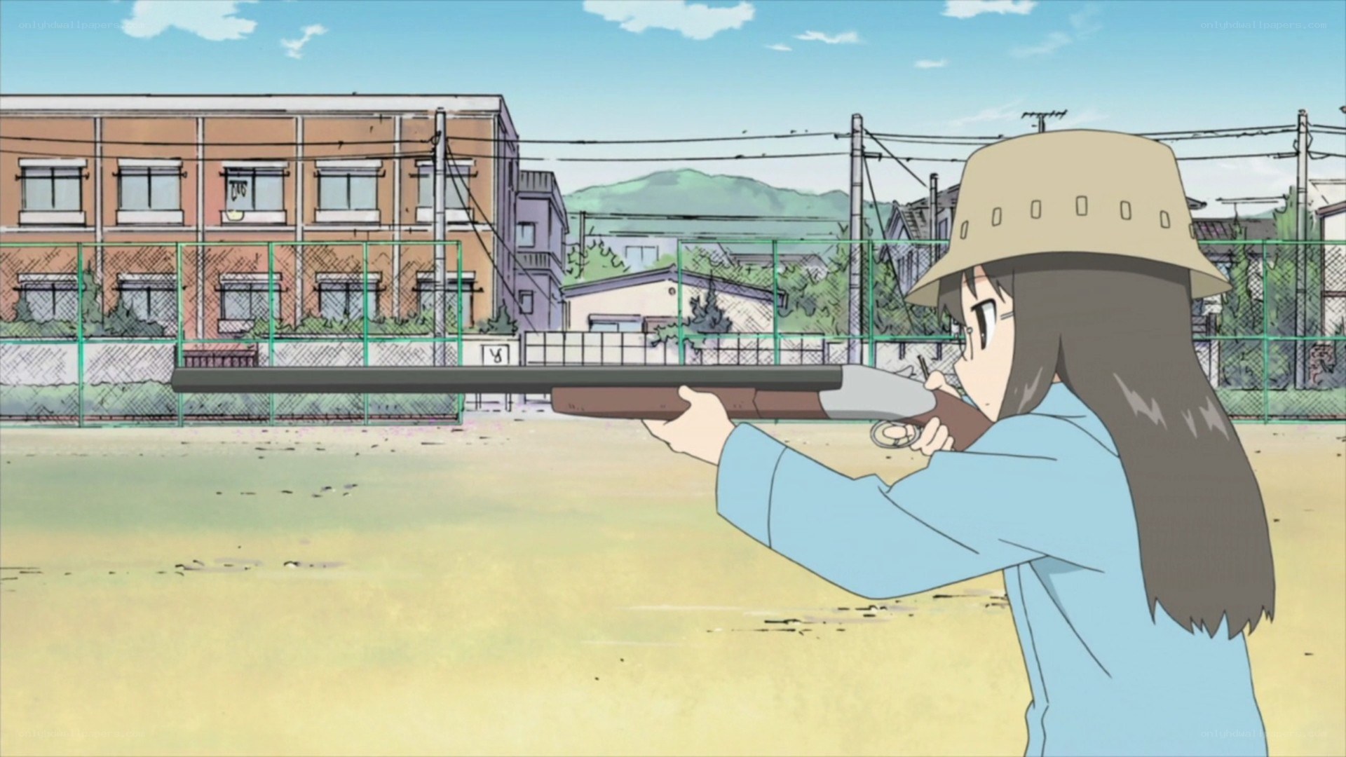 anime girl aiming shotgun