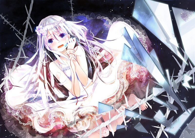 Anime girl amidst shattered glass