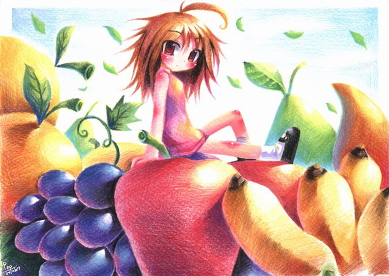 Anime Girl Among Fruits