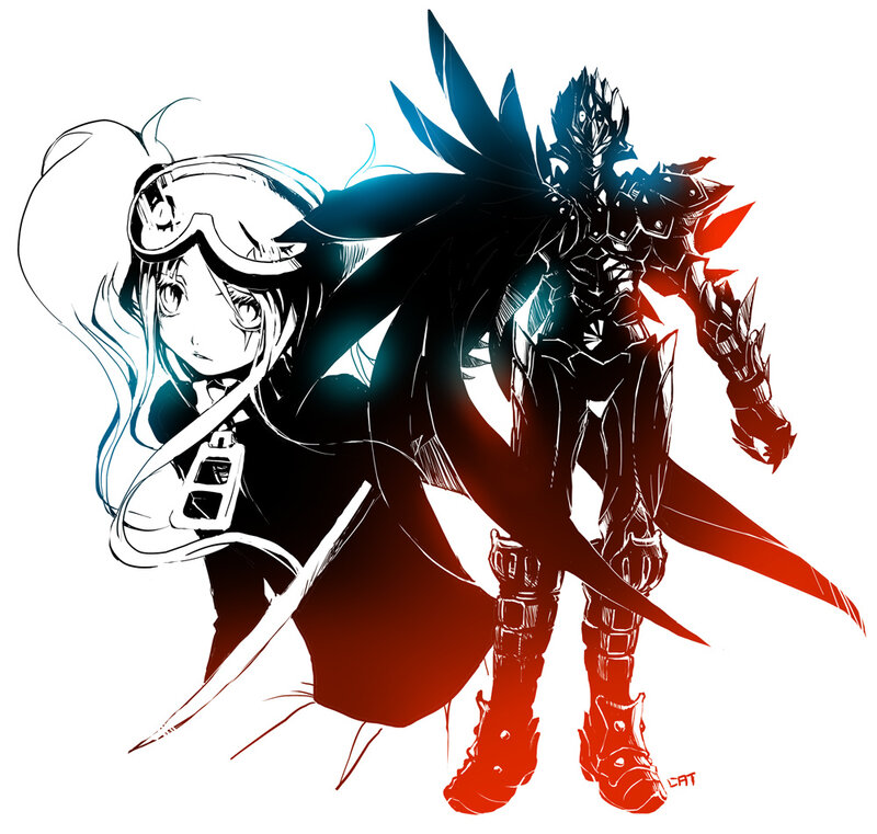 anime girl and armored knight