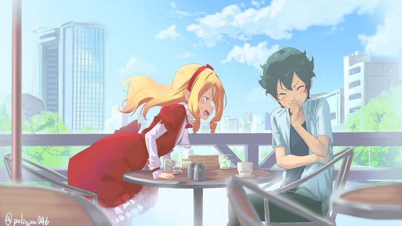 Anime Girl and Boy at Table