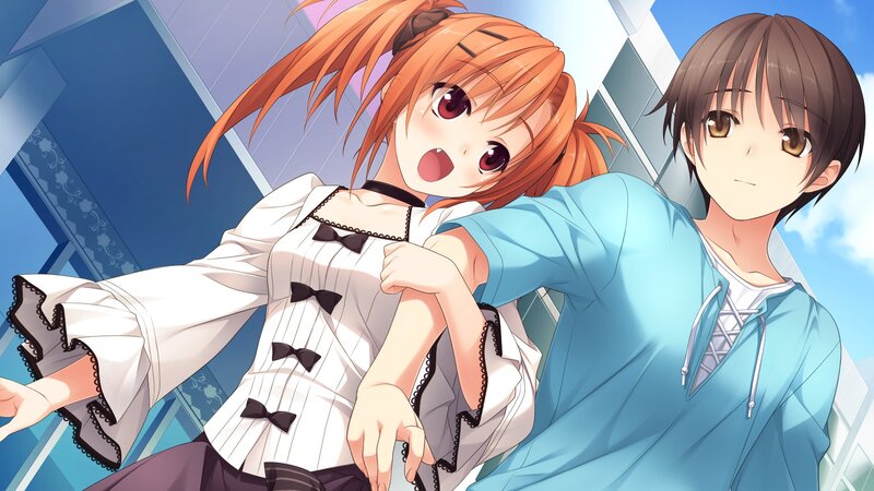Anime girl and boy in a hug