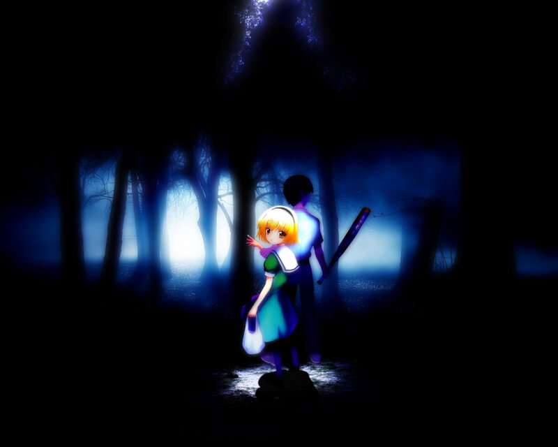 Anime Girl and Boy in Forest — Blue
