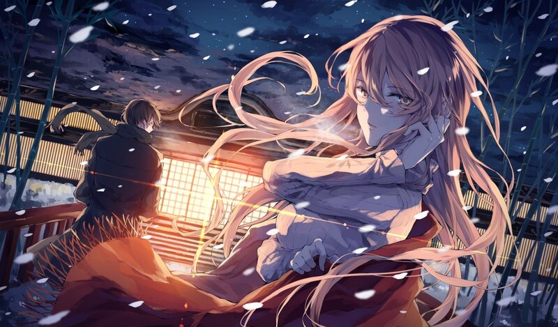 Anime Girl and Boy in Snow