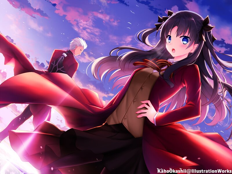 Anime Girl and Boy — Purple, Dramatic, Sunset