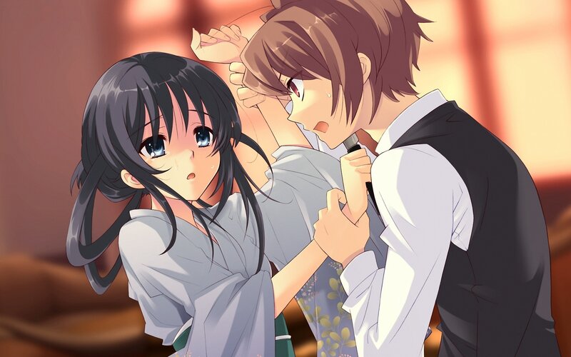 Anime Girl and Boy Struggling