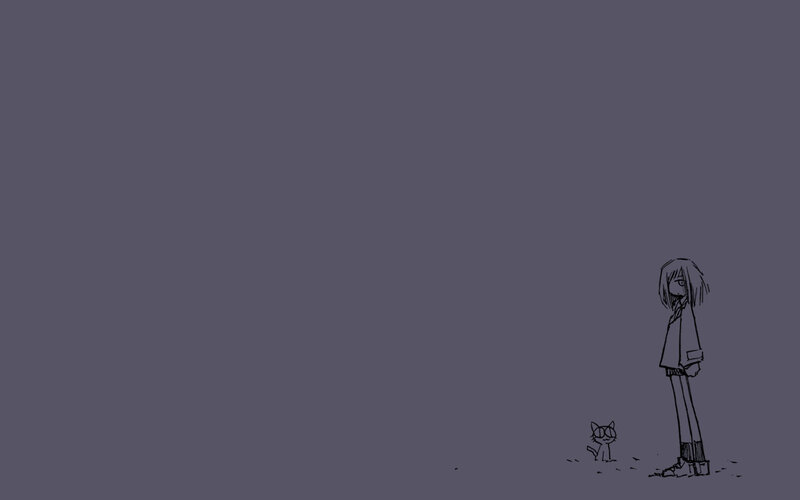 anime girl and cat sketch