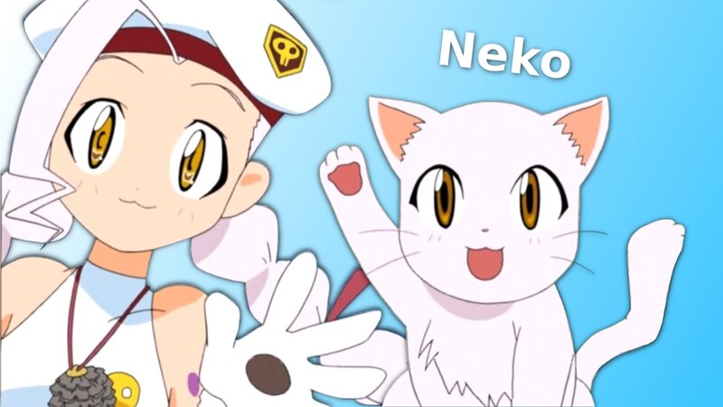 Anime girl and cat waving