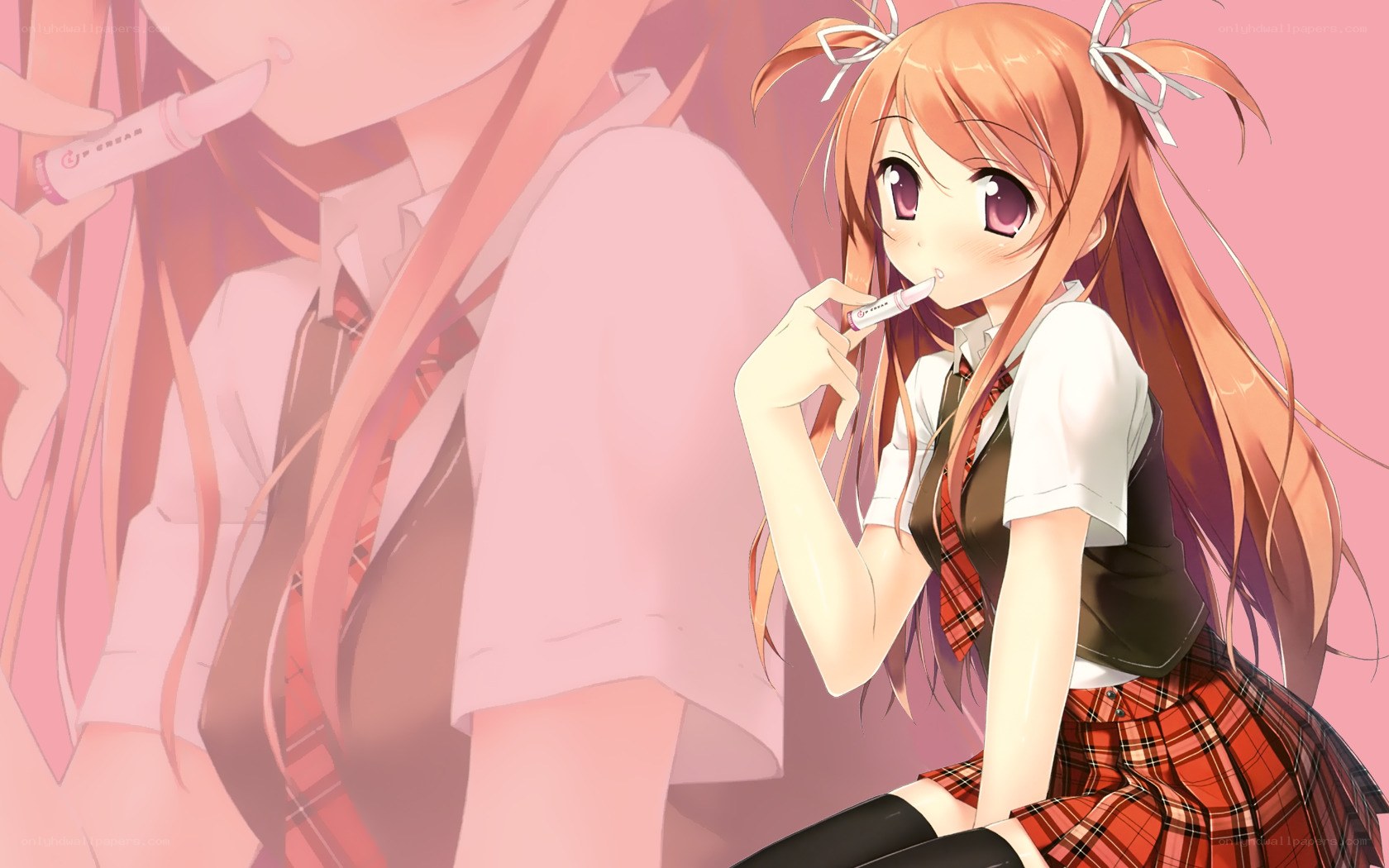 anime girl applying lip balm
