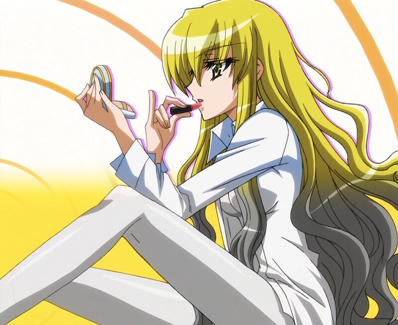 anime girl applying lipstick