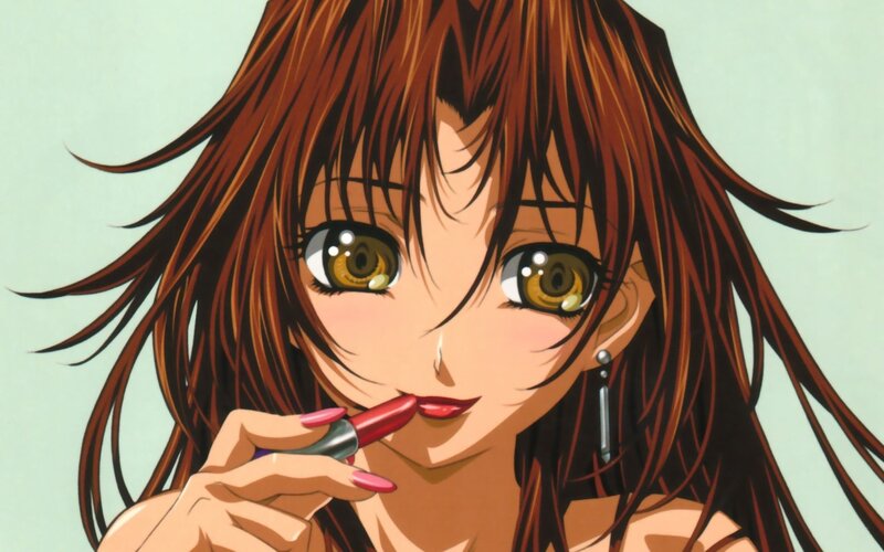 anime girl applying lipstick