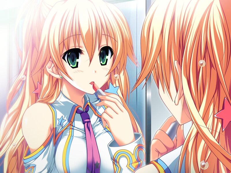 Anime Girl Applying Lipstick — Blonde