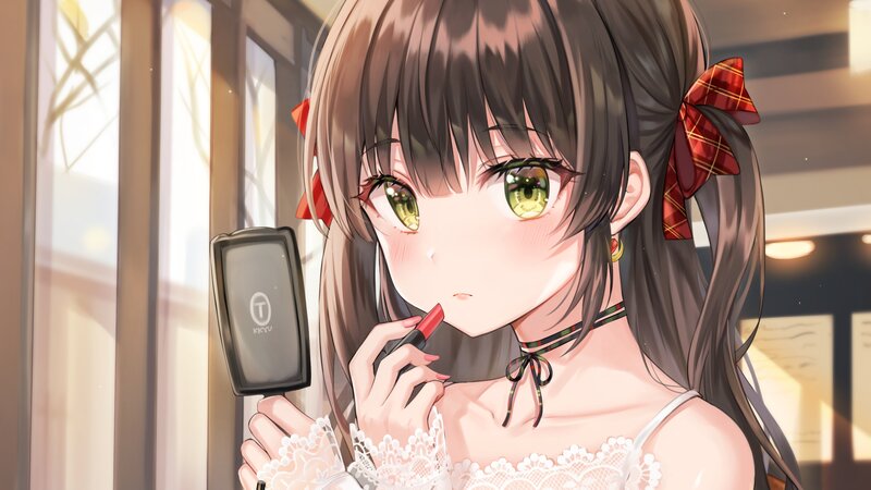 Anime Girl Applying Lipstick — Brown