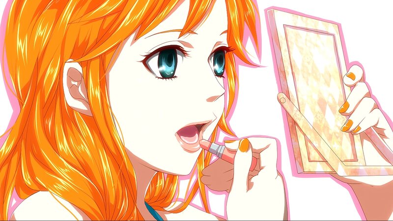 Anime Girl Applying Lipstick — Orange