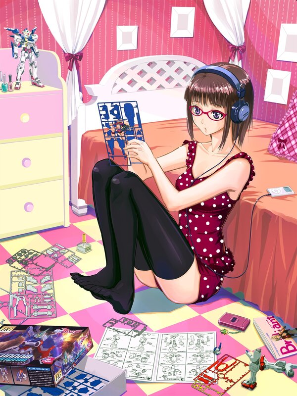 Anime girl assembling model kit
