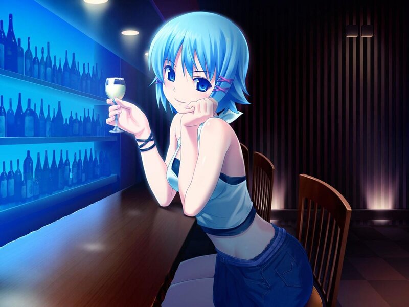 anime girl at a bar
