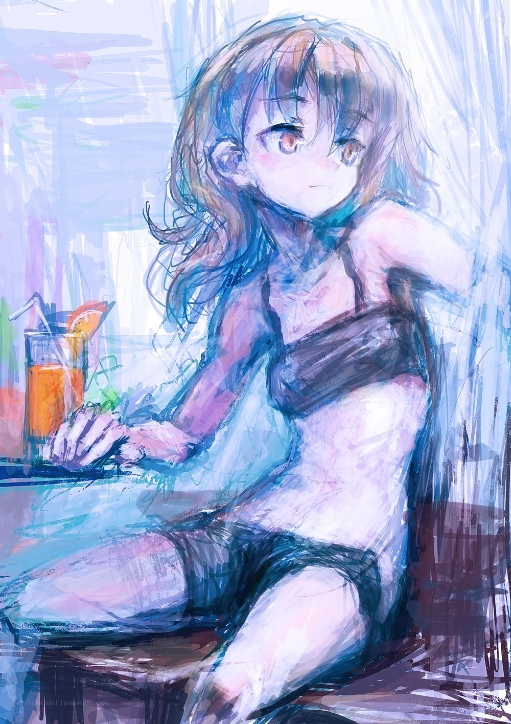 Anime girl at a cafe
