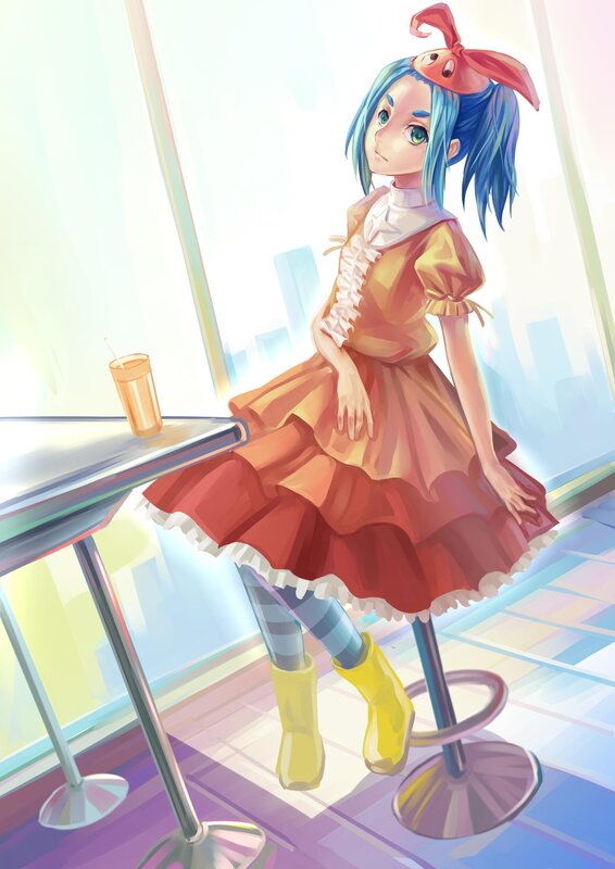 anime girl at a cafe