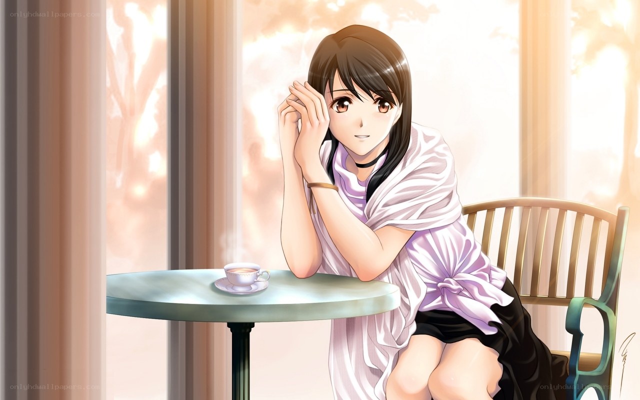 anime girl at a cafe
