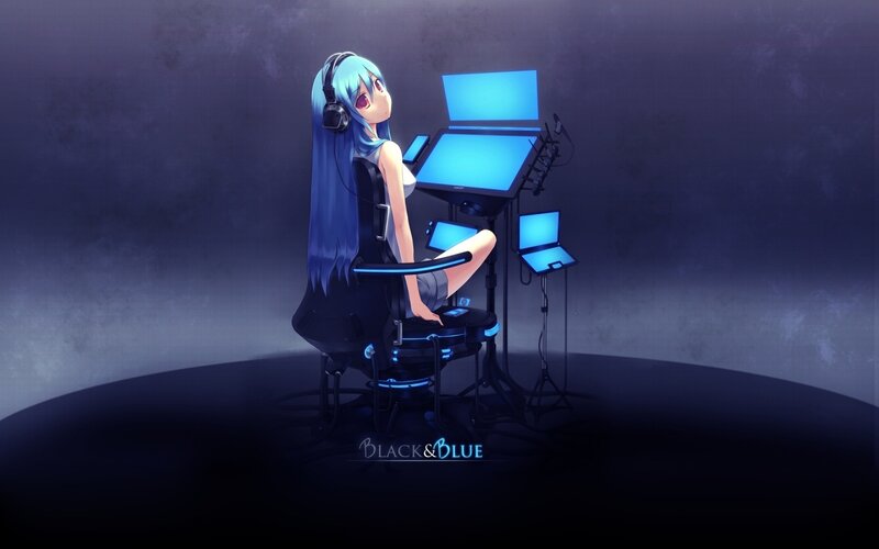 anime girl at a computer station