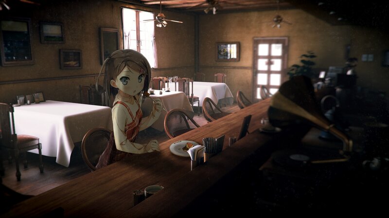 Anime Girl at a Counter — Brown