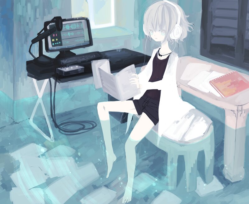 anime girl at a desk