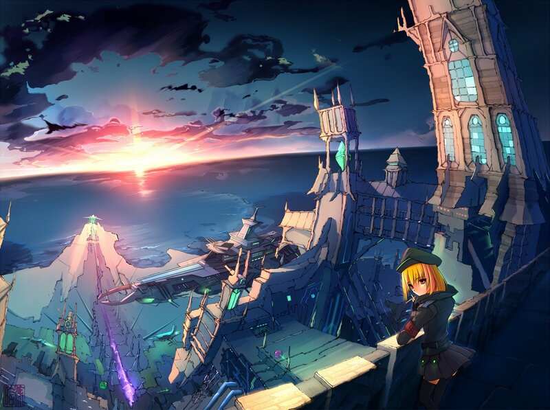 Anime girl at a futuristic castle