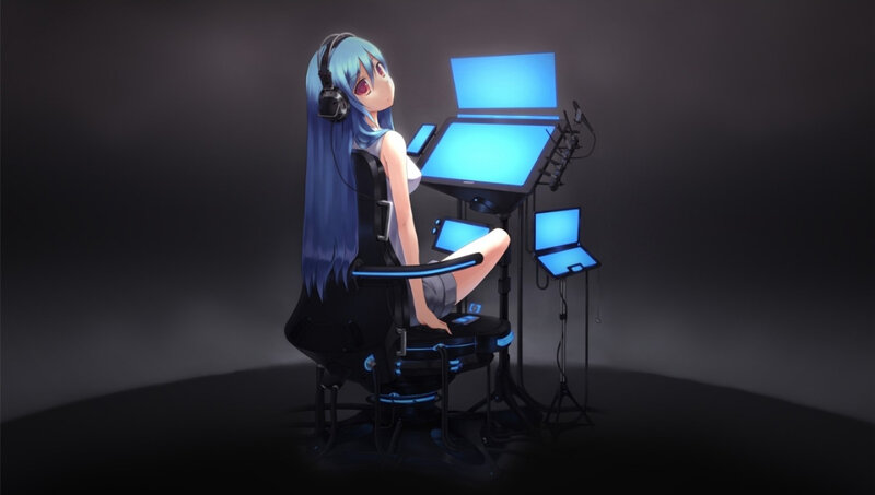 anime girl at a gaming setup