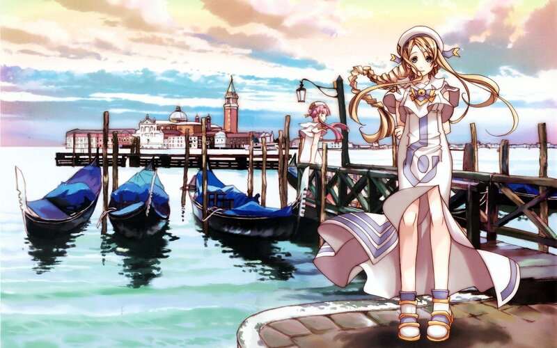 anime girl at a gondola dock